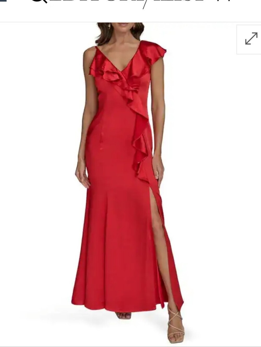 NWT Donna Karan New York Red One Shoulder Satin Ruffle Evening Gown Size 14 $299